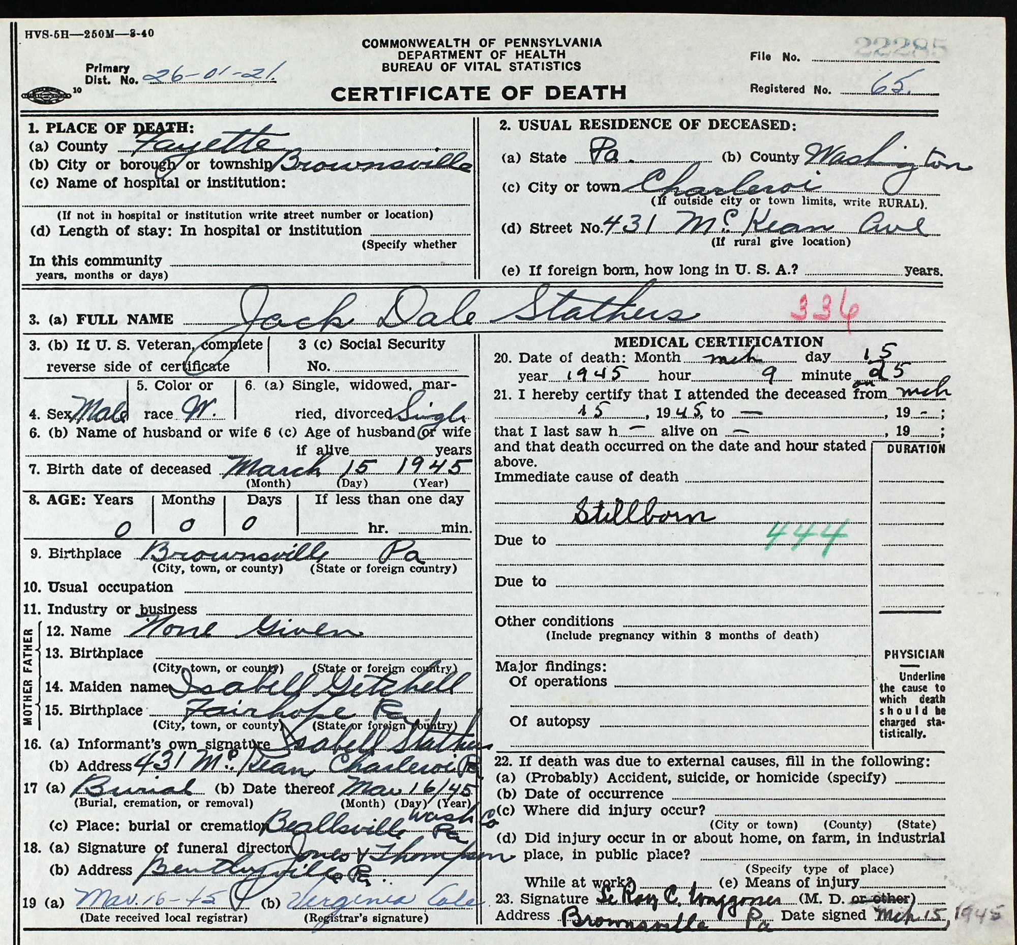 death certificate
